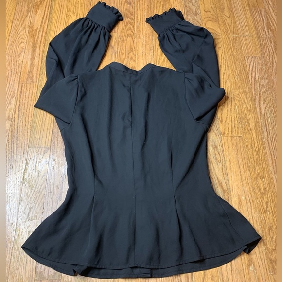 Dynamite Black Smocked Peplum Blouse - Long Balloon Sleeve XS - Picture 3 of 8